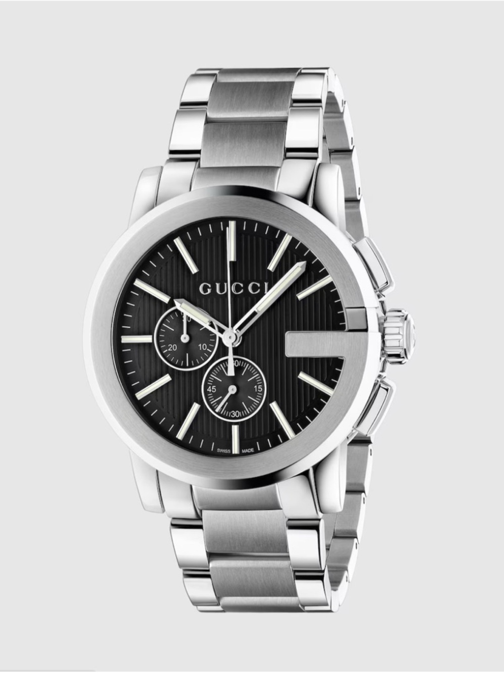 Gucci Silver Stainless Steel G-Chrono Watch with Black Dial